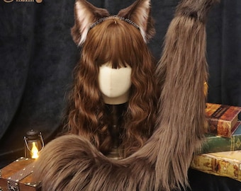 Faux Fur Cat Ears Headband & Tail Set: Cosplay Costume Ragdoll Cat Kitten