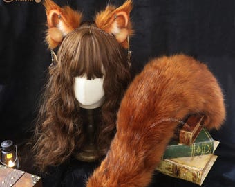 Faux Fur Squirrel Ears and Tail, Cosplay Animal Costume Plush Ears Headband
