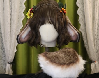 Faux Fur Bunny Ears Headband & Tail Set: Lolita Cosplay Costume Rabbit
