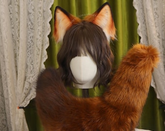 Faux Fur Red Fox Ears Headband and Fox Tail, Cosplay Lolita Accessory