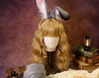 Faux Fur Bunny Ears and Tail Set: Halloween Cosplay Accessory