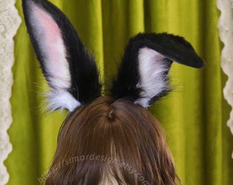 Faux Fur Rabbit Ears and Tail Set, Bunny Ears Headband,Halloween Cosplay Lolita Accessory