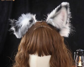 Conjunto de orejas y cola de perro pastor Border Collie de piel sintética (los estampados son aleatorios): Accesorio de disfraz de animal para cosplay y fiesta de Halloween