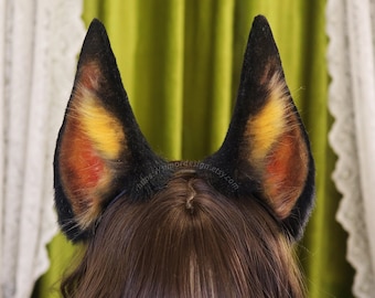 Faux Fur Dobermann Ears & Tail Set: Halloween Cosplay Headband