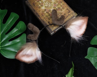 Faux Fur Reindeer Ears Headband: Handmade Plush Deer Cosplay Accessory