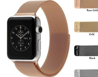 Milanese Apple Watch Band, Personalized Stainless Steel Watch Strap, Loop Watch Band 40mm 44mm, Customize Rose Gold Band, Christmas Gift