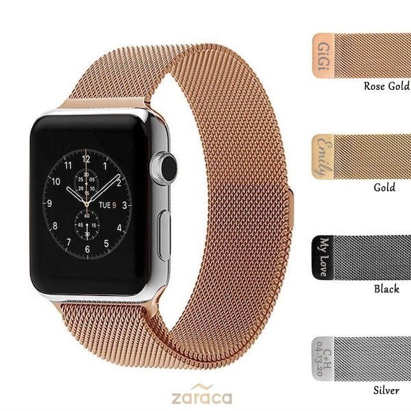 Milanese Apple Watch Band, Personalized Stainless Steel Watch Strap, Loop Watch Band 40mm 44mm, Customize Rose Gold Band, Christmas Gift