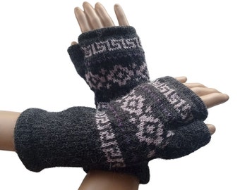 Alpaca fingerless gloves with thumb Knitted gloves with ornament Hand warmers Wrist warmers Driving gloves Knit Accessories