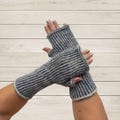 Striped Alpaca Wool Fingerless Gloves, Knitted Wrist Warmers product logo