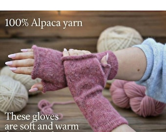 Fingerlose Alpaka Handschuhe: Handstulpen mit Daumen