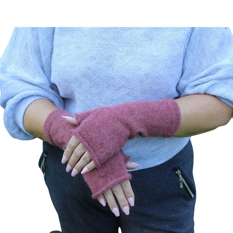 Alpaca vingerloze handschoenen met duim Gebreide handschoenen Handwarmers Polswarmers Autohandschoenen Gebreide accessoires afbeelding 5