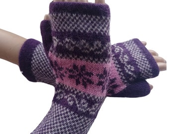 Mitaines en alpaga avec ornement Gants tricotés avec pouce Chauffe-mains Chauffe-poignets Gants de conduite Accessoires en tricot