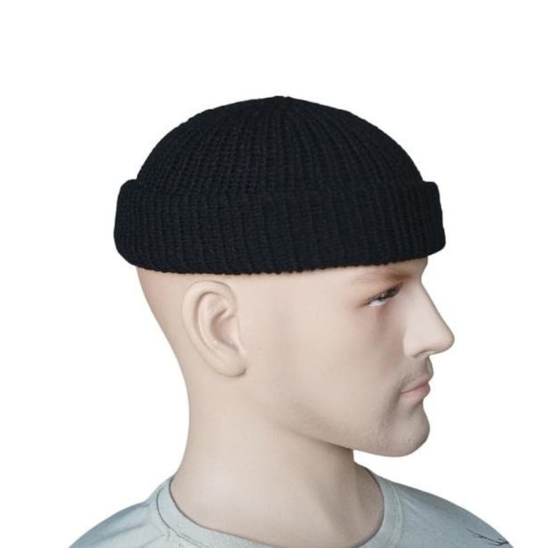 Schwarz gestrickte Fischermütze: Unisex Anker Bild 3