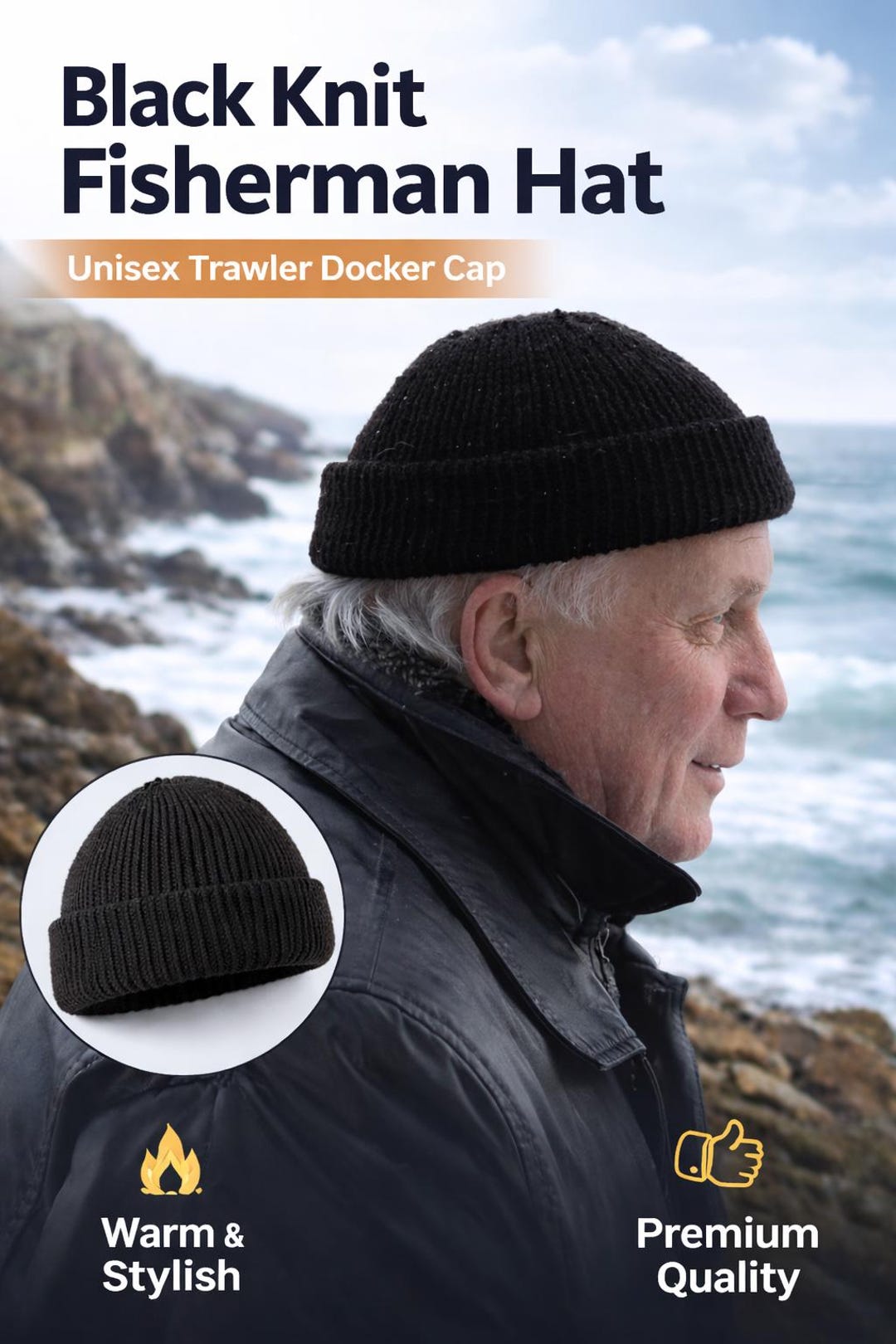 Black Knit Fisherman Hat: Unisex Trawler Docker Cap - Etsy