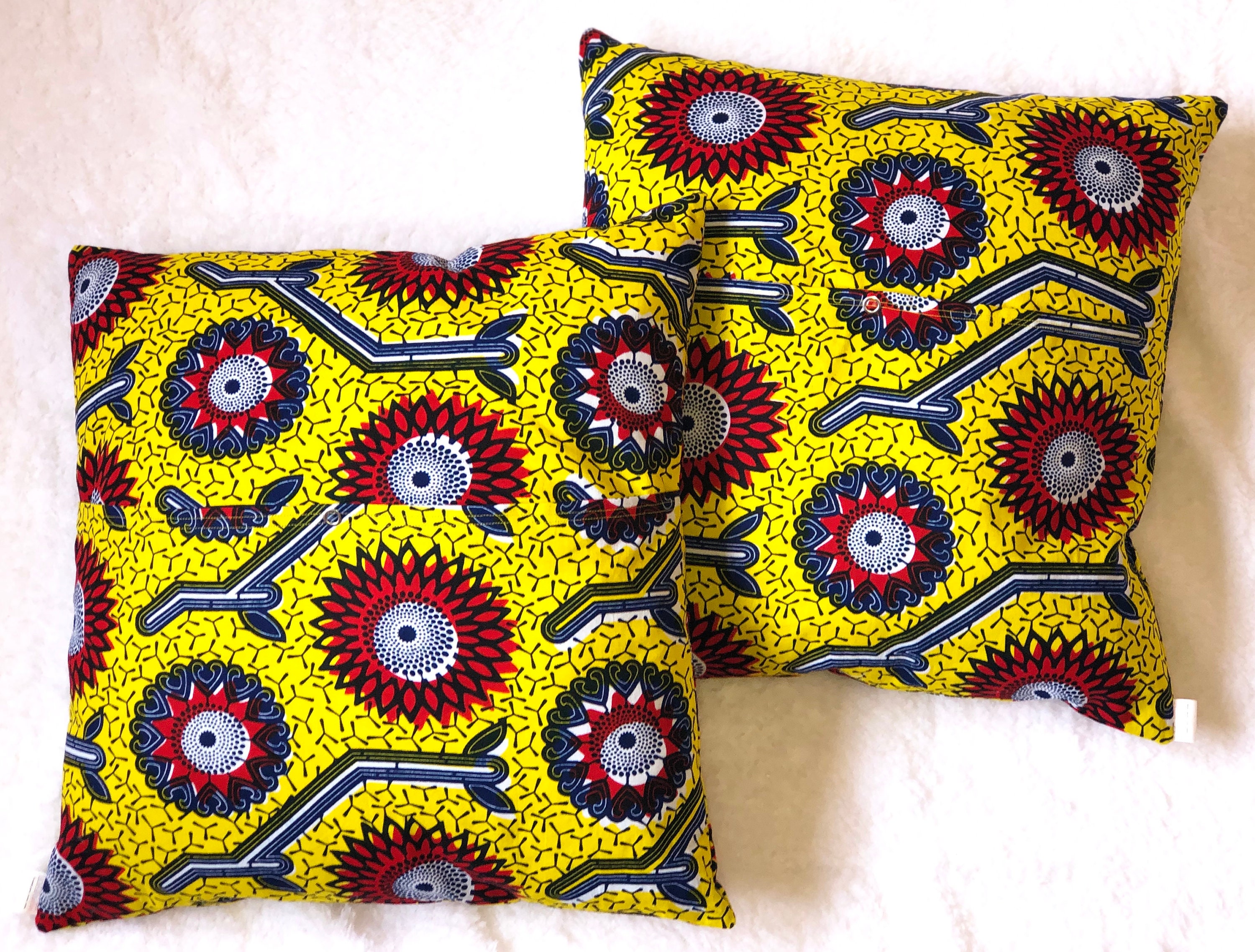 Handmade African Print Cushion Yellow Etsy