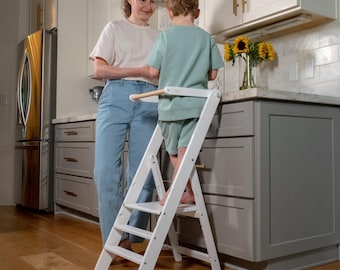 Adjustable Toddler Tower | Foldable Kids Step Stool | Montessori Ladder | Toddler helper | Baby Furniture