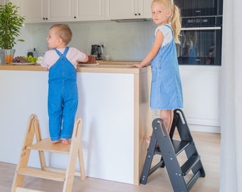 Two steps small wooden ladder, Wood Step stool, Wood step stool for adult and children, kitchen adjustable step, Small wooden ladder