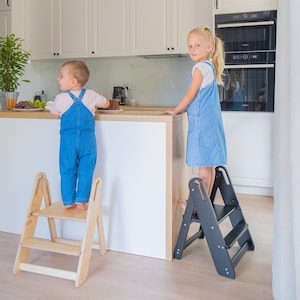 Two steps small wooden ladder, Wood Step stool, Wood step stool for adult and children, kitchen adjustable step, Small wooden ladder image 1