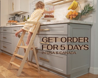 Foldable Toddler Kitchen Tower. Convertible Learning Stool, Foldable kitchen tower, Counter stool for toddler, toddler wooden helper tower.