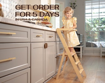 Mother's day gift. Montessori Kitchen Furniture, Toddler learning stool, Kitchen help for kids, Safe cooking stool, Kids' wooden furniture.