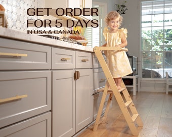 Foldable kitchen tower, Adjustable Height Helper Stool, Montessori furniture, Toddler Step Stool, Convertible Kid Furniture, Learning ladder