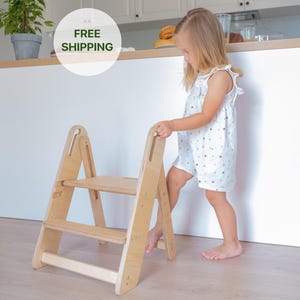 Folding Kitchen Step Stool: Adjustable Height Helper Tower