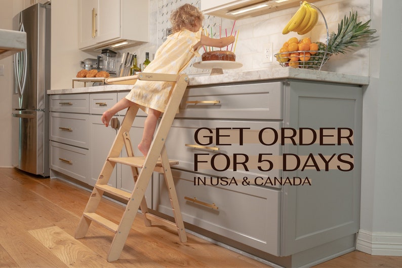 Foldable Toddler Kitchen Tower. Convertible Learning Stool, Foldable kitchen tower, Counter stool for toddler, toddler wooden helper tower. image 1