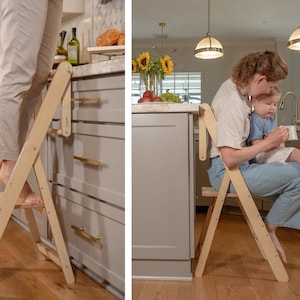 Foldable Toddler Kitchen Tower. Convertible Learning Stool, Foldable kitchen tower, Counter stool for toddler, toddler wooden helper tower. image 3