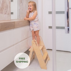 Foldable Birch Plywood Toddler Kitchen Step Stool & Tower
