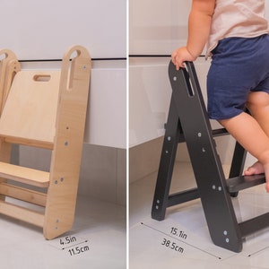 Two steps small wooden ladder, Wood Step stool, Wood step stool for adult and children, kitchen adjustable step, Small wooden ladder image 4