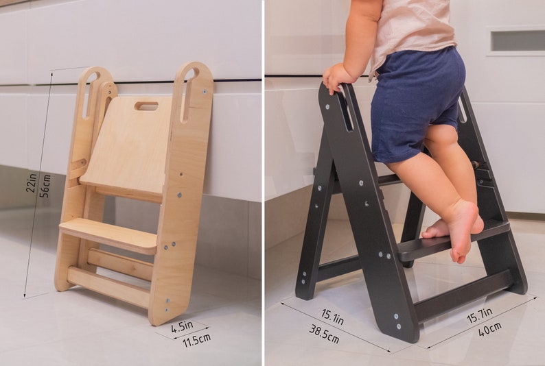 Two steps small wooden ladder, Wood Step stool, Wood step stool for adult and children, kitchen adjustable step, Small wooden ladder image 4