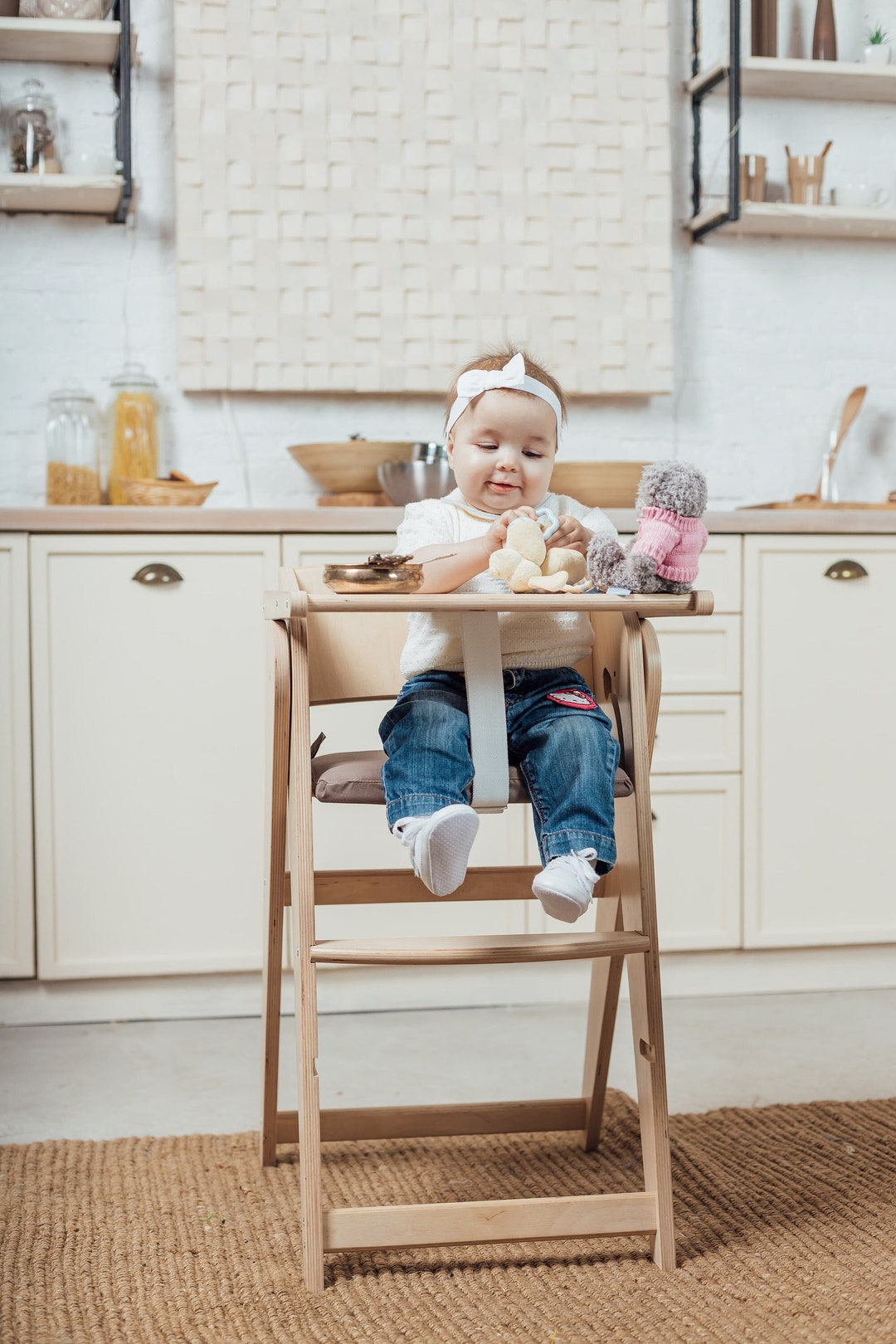 Wooden Montessori Stool, Montessori Tower, High Chair With Pillow, High