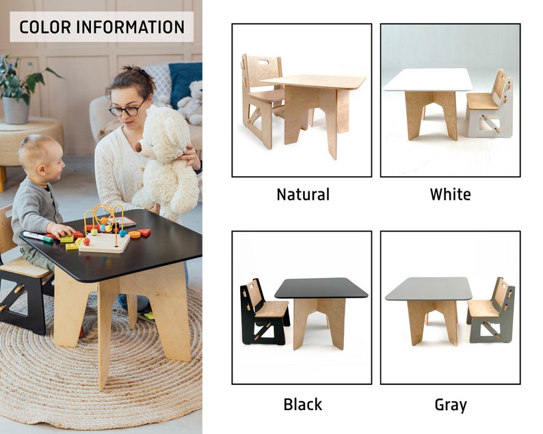 Montessori Wooden Kids Play Table Set Kids Furniture Etsy