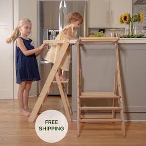 Montessori Kitchen Help Tower: Foldable Birchwood Learning Stool