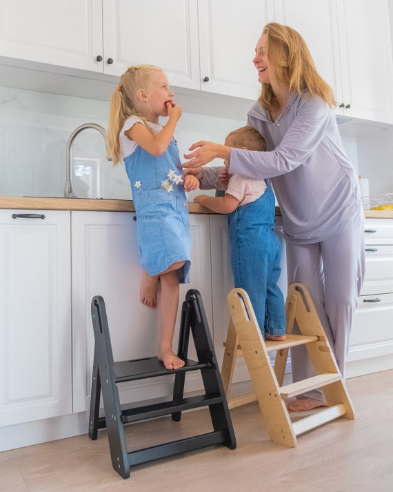 Taburete de cocina plegable natural, torre súper plegable, taburete  auxiliar de altura ajustable, taburete de seguridad para niños pequeños,  taburete de aprendizaje -  México