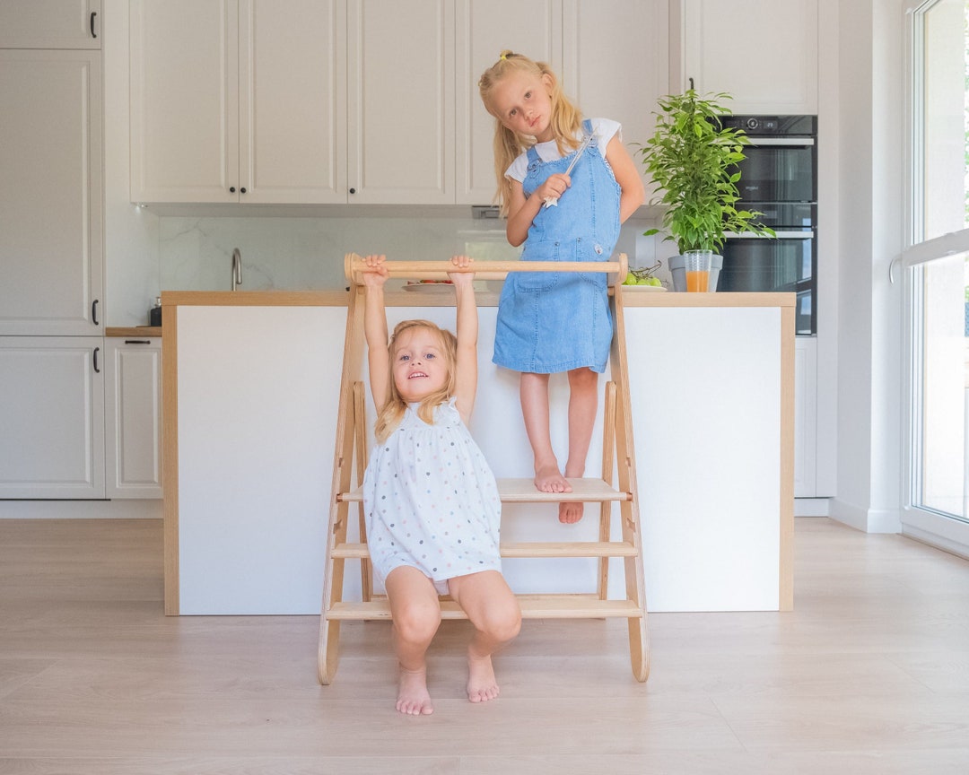 Twins Helper Tower, Montessori Kitchen Tower, Wooden Activity Step