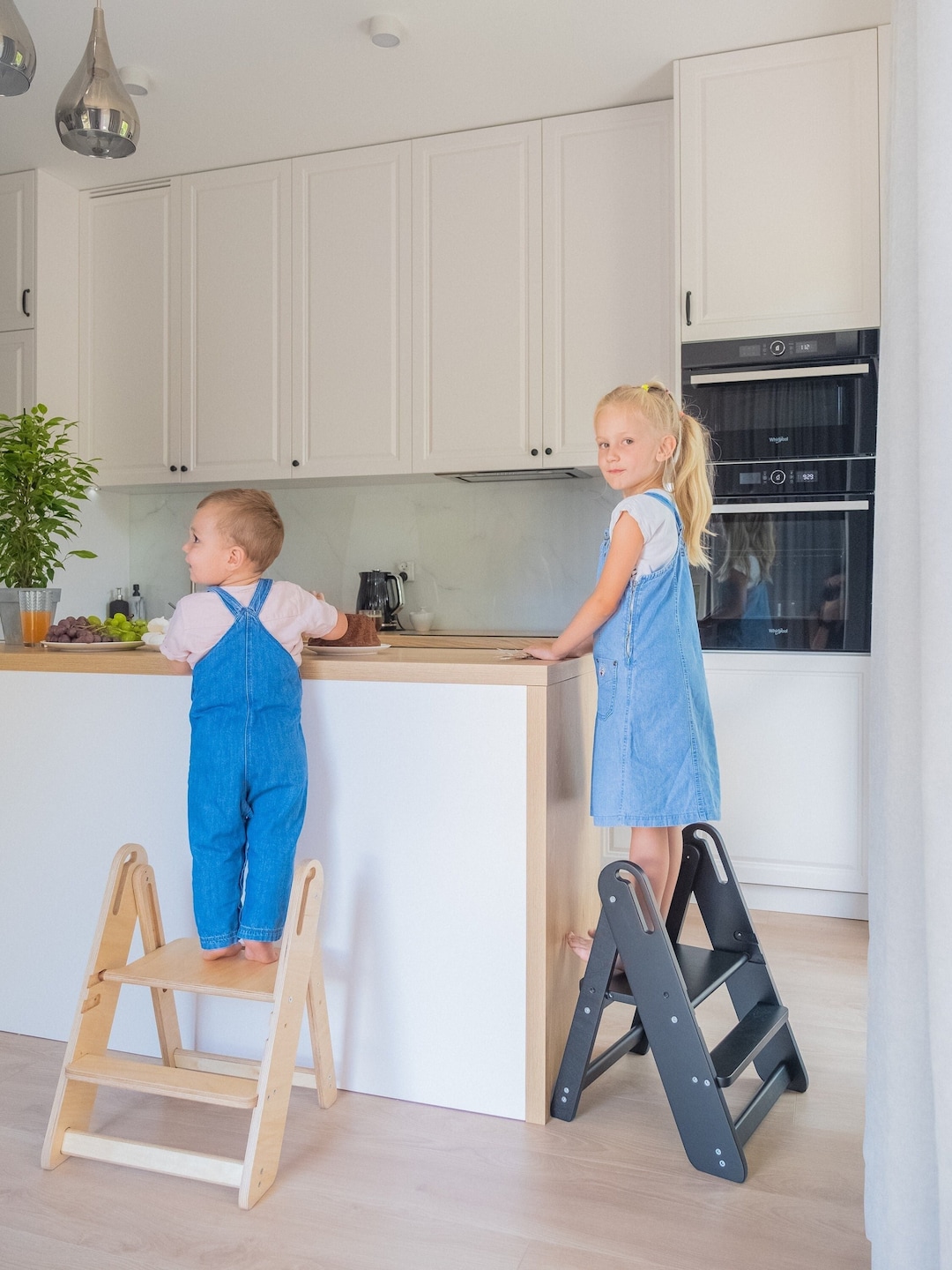 Two steps small wooden ladder bathroom kids stool wood step stool for adult and children kitchen adjustable step bathroom helper stool Etsy