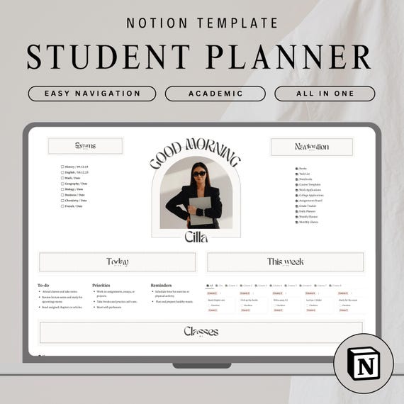 Notion template for students aesthetic academic planner personalized dashboard college study assignment tracker pink notebook