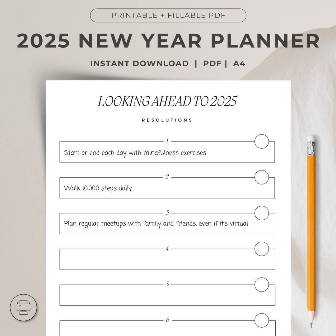 Goal Focused Year Ahead Organizer for New Year Resolutions Printable