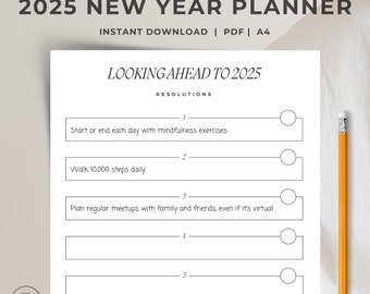 Goal focused year ahead organizer for new year resolutions printable year in review planner with reflection and future planning prompts
