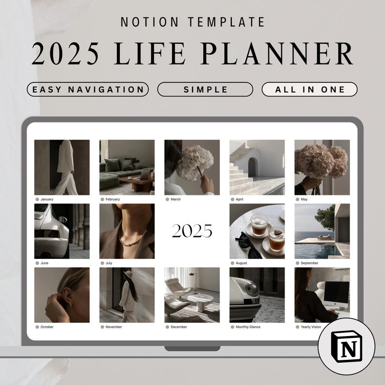 2025 All In One Life Planner Minimal Notion Dashboard