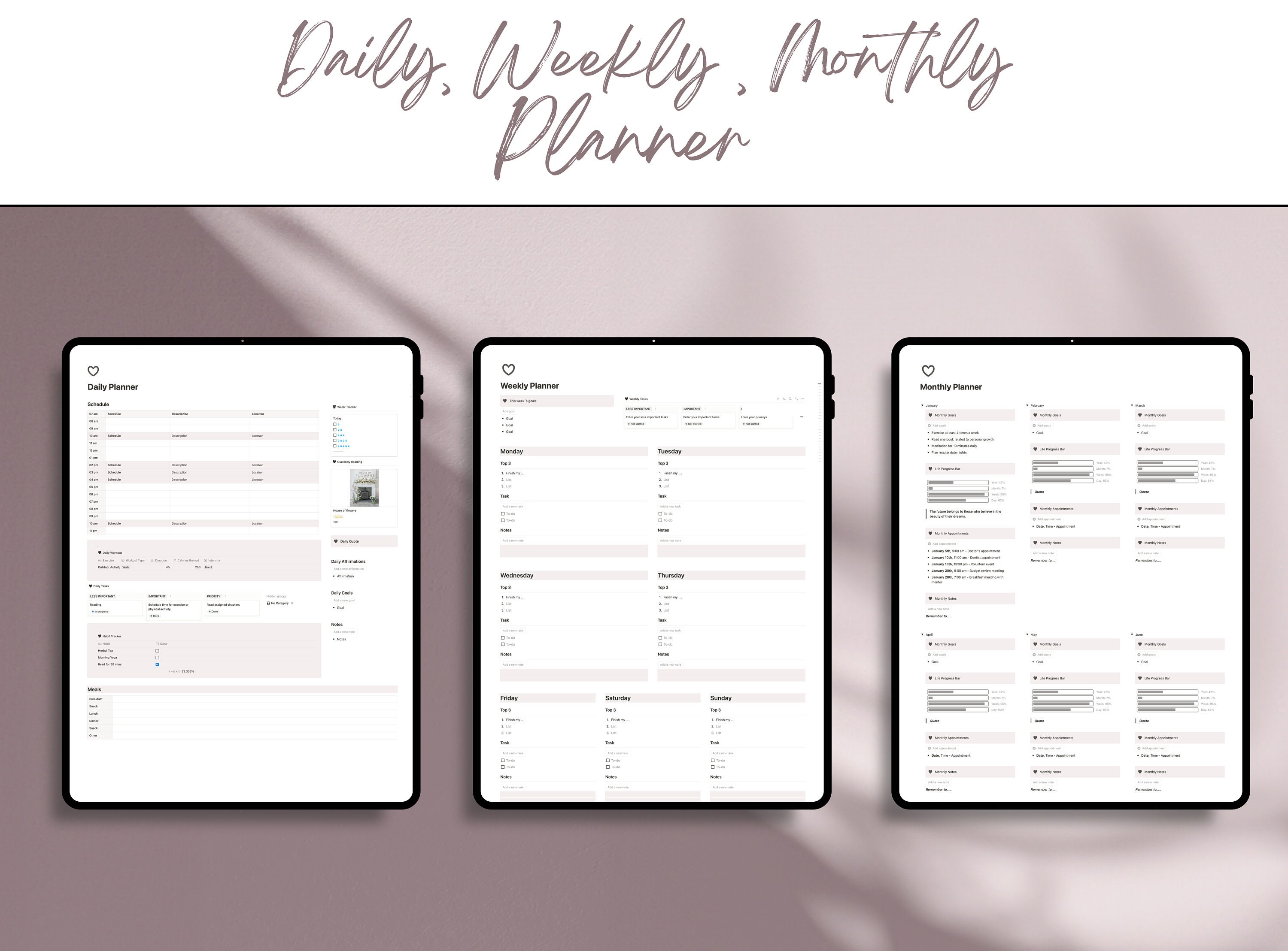 Notion Life Planner Pink All in One Template Digital Productivity ...