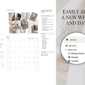 K&ouml;nnte beinhalten: Ein digitaler Planer mit einem Kalender f&uuml;r Januar. Der Planer enth&auml;lt Abschnitte f&uuml;r monatliche Ziele, eine Lebensfortschrittsleiste, Morgen- und Abendroutinen sowie ein monatliches Vision Board. Der Planer enth&auml;lt auch einen Abschnitt f&uuml;r den Wochenplaner, Montag und Dienstag.