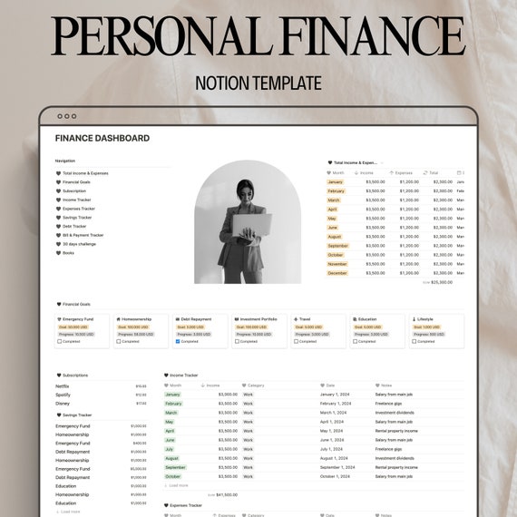Notion money tracker template for monitoring income expenses and budget goals money management Notion budget planner template notion