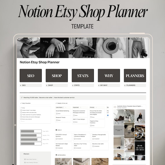 Notion etsy shop planner template etsy store organizer notion business management etsy business dashboard notion small business planner