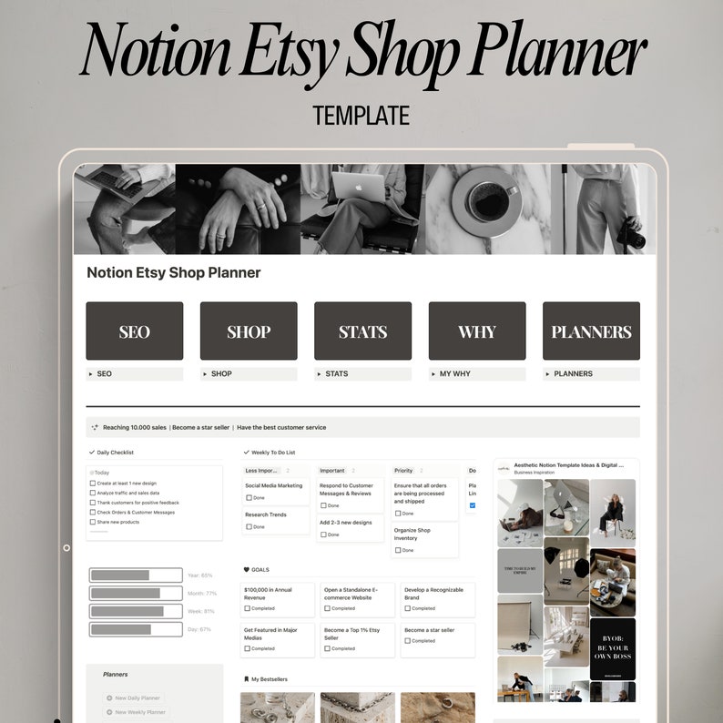 Notion etsy shop planner template
