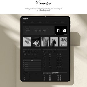 May include: A black and white image of a computer screen displaying a finance app. The app has sections for income, expenses, and notes. The date is displayed as 11/29.