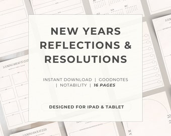 Digital New Year resolutions planner with year in review and manifestation prompts end of year reflection with New Years goals 2026