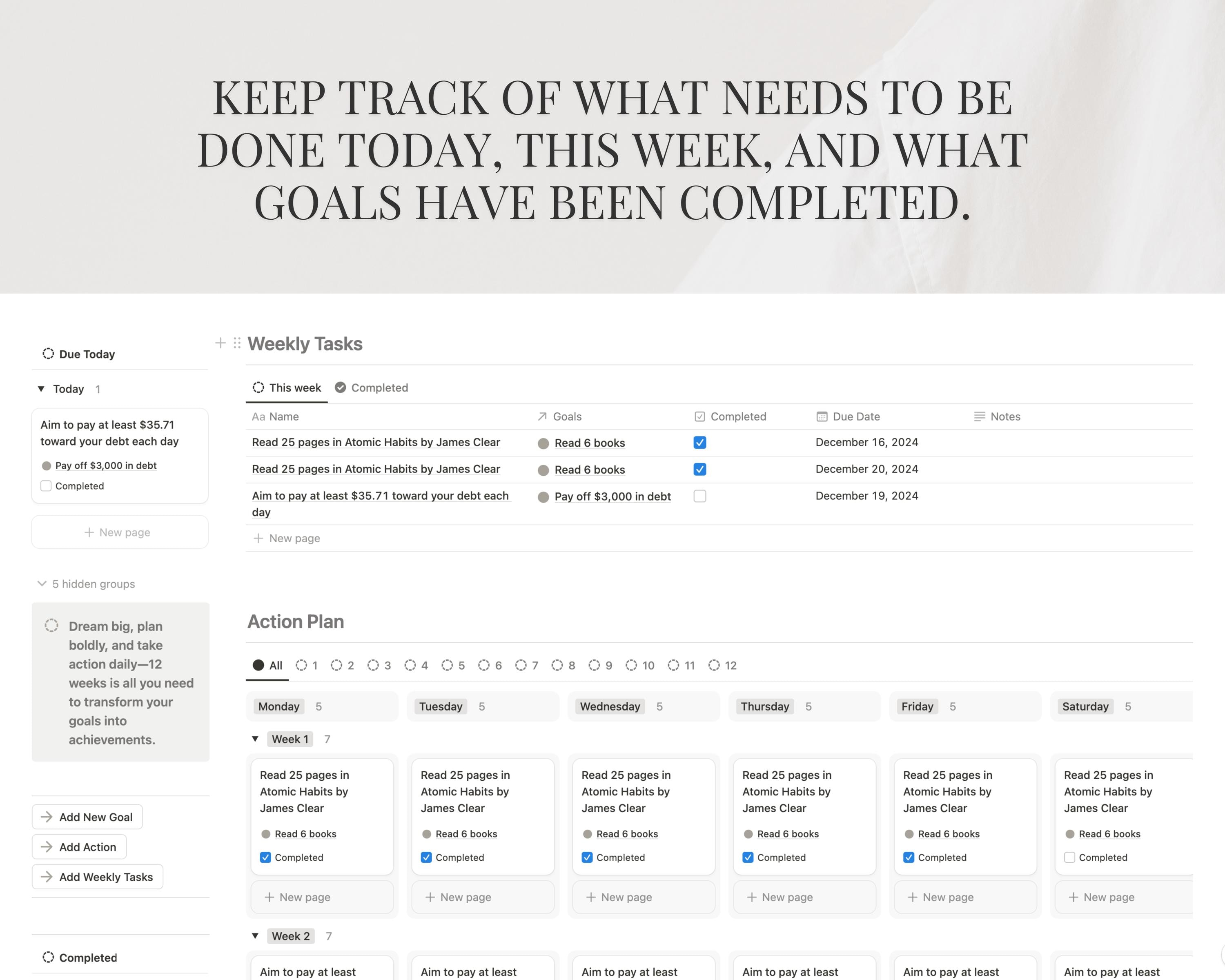 12 Week Year Planner Notion Template Goal Setting Planner 2026 Vision ...