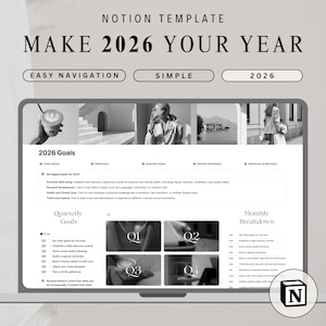 2026 Digital Goal Planner Simple Goal Tracker & Annual Vision Board for New Year's Resolutions Notion Template Aesthetic Life Goals Setting